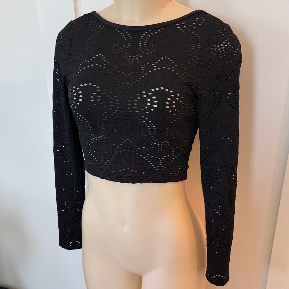 Beach Cover Up Black Lace Crop Top